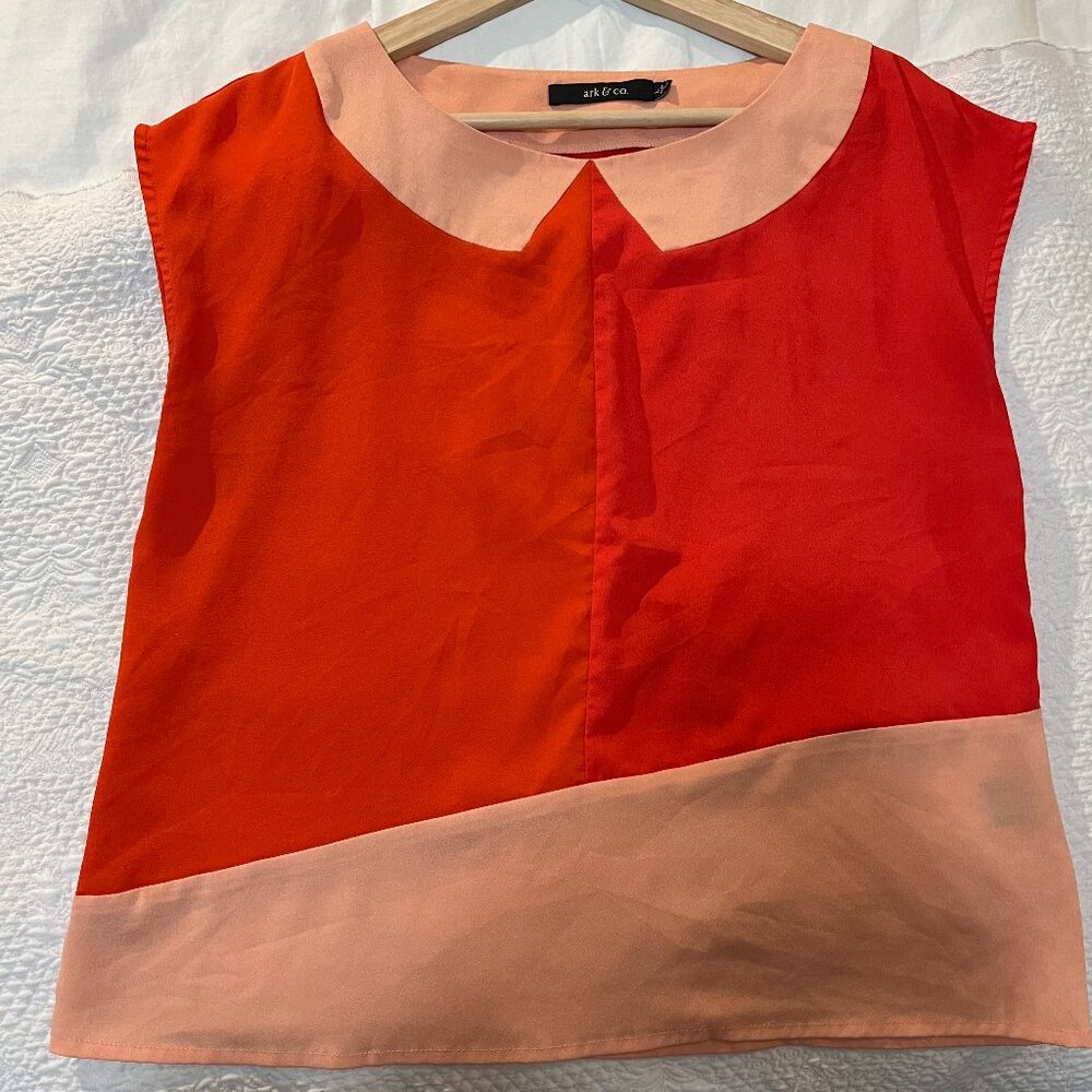 Orange Block Pattern Top - Size L - Sleeveless